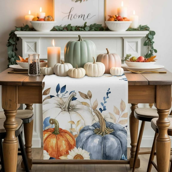 Thanksgiving Cotton Linen Table Runner, Washable Table Runners for Kitchen, Dining Room, Holiday, Home Party Table Decor, 13x120 Inches