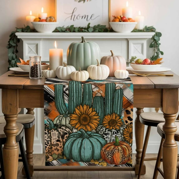 Thanksgiving Cotton Linen Table Runner, Washable Table Runners for Kitchen, Dining Room, Holiday, Home Party Table Decor, 13x36 Inches