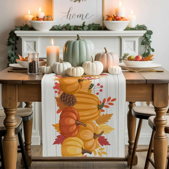 Thanksgiving Cotton Linen Table Runner, Washable Table Runners for Kitchen, Dining Room, Holiday, Home Party Table Decor, 13x72 Inches