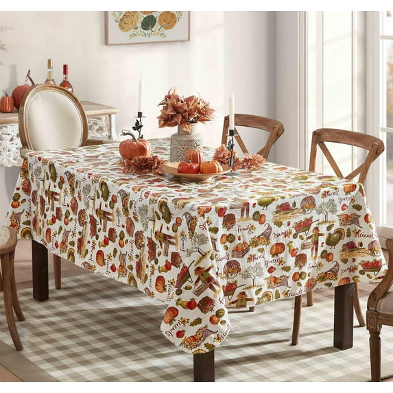 Thanksgiving Country Pumpkin Farm Square Vinyl Tablecloth with Flannel Backing, 52 x 52 inch
