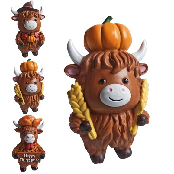 Thanksgiving Cow and Turkey Resin Figurine Fall Maple Leaf Pumpkin Table Decor