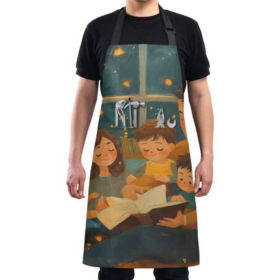 Thanksgiving Cozy Family Illustration Chef Kitchen Apron with Pockets for Women Waterproof Aprons for Cooking Baking