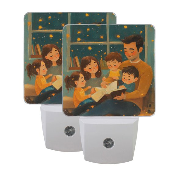 Thanksgiving Cozy Family Illustration LED Night Light with Smart Sensor Plug Into Wall Dusk to Dawn 2 packs
