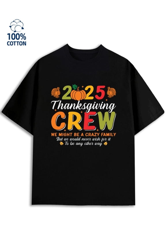 Thanksgiving Crew men's Thanksgiving 180G 100% Cotton black family funny Original Unisex Shirt Crewneck tshirts Casual Unisex Shirt Short Sleeve tshirts Funny Unisex Shirt Graphic Tee tshirts