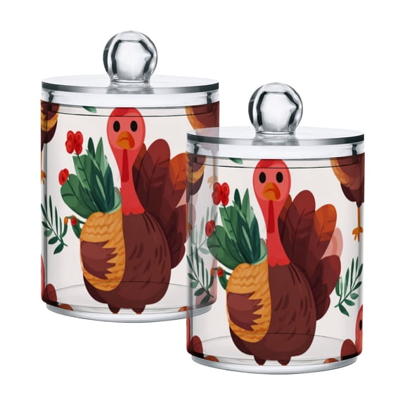 Thanksgiving Cute Turkey with Leaves Translucent Plastic Cans Storage Canisters with Lid Set of 2