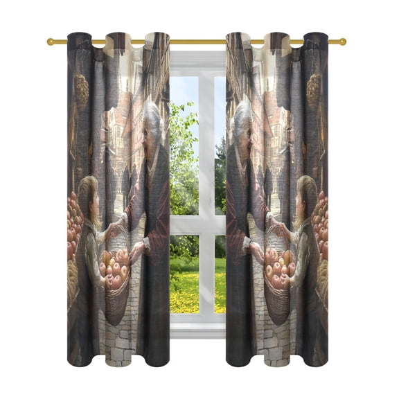 Thanksgiving Day Bazaar Semi Sheer Curtains for Living Room Bedroom Set of 2 Insulated Window Drapes