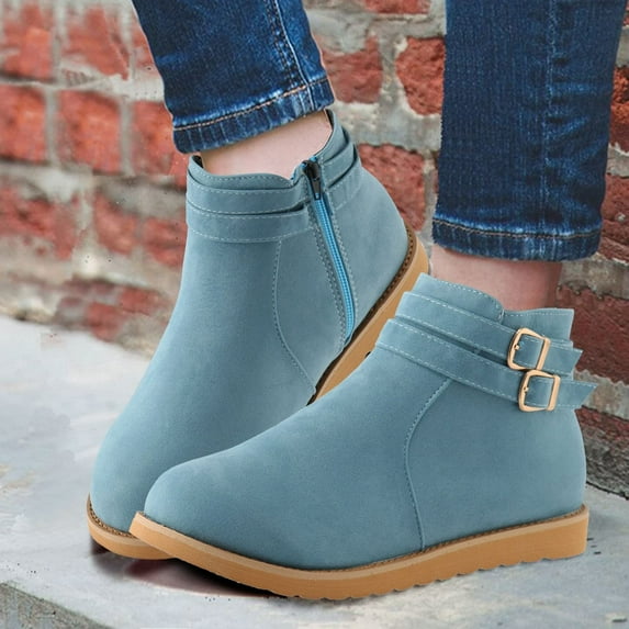 Thanksgiving Day Clearance Juebong Women's Vintage Round Toe Flat Heel Boots Thick Bottom Ankle Booties Shoes