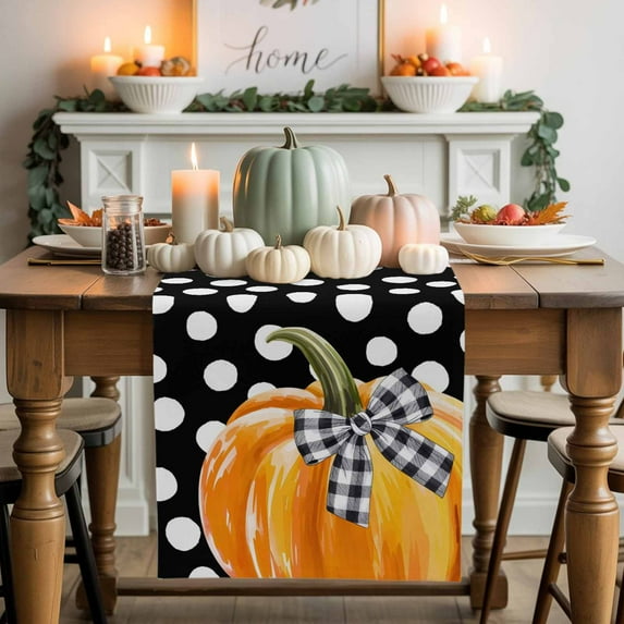 Thanksgiving Day Cotton Linen Table Runner, Washable Table Runners for Kitchen, Dining Room, Holiday, Home Party Table Decor, 13x108 Inches