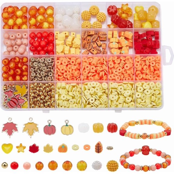 Thanksgiving Day DIY Jewelry Making Kits including Acrylic Plastic Handmade Polymer Clay Beads Alloy Enamel Pendants and Brass Beads Mixed Color 8x7mm