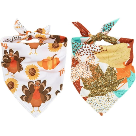 Thanksgiving Day Dog Bandanas 2 Pack Maple Leaves Plaid Dog Bandanas Fall Pet Scarf Holiday Pet Bandana for Small Medium Large Dogs Cats Pets Bibs Kerchief
