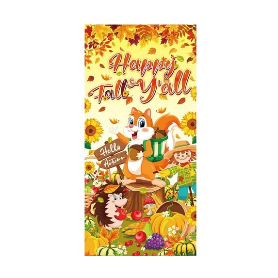 Thanksgiving Day Door Cover Maple Leaf Pumpkin Themed Festival Decoration For Front Doors Or Indoor Use Polyester Fabric Door Curtain For Holiday Party Decor