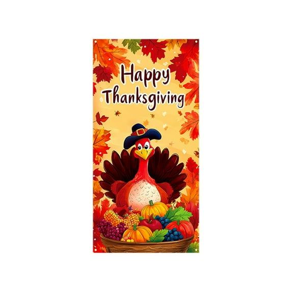 Thanksgiving Day Door Hanger 35 x 71 Inches - Holiday Door Decoration with Thanksgiving Patterns, Durable Polyester Material, for Indoor and Outdoor Use, Includes Rope for Hanging