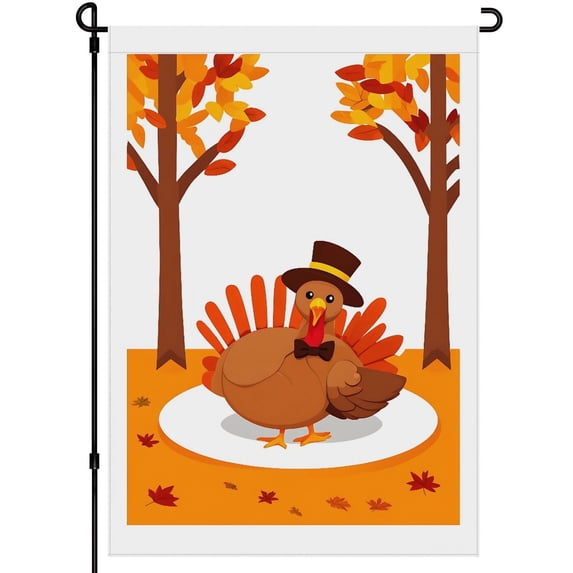 Thanksgiving Day Double Colored Yard Flags Cartoon Cute Garden Decoration Turkey Thanksgiving Day Woods Durable Porch Decor Decoration for House Front Door Farmhouse Outdoor Yard 28x40inch