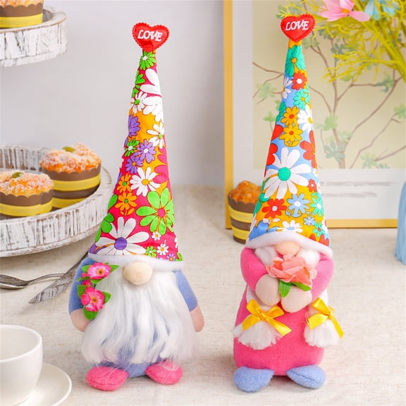 Thanksgiving Day Faceless Gnome Plush Doll with Floral Hat & Decorative Flower, Thanksgiving Fall Decor for Party & Holiday Tabletop Display, Style B