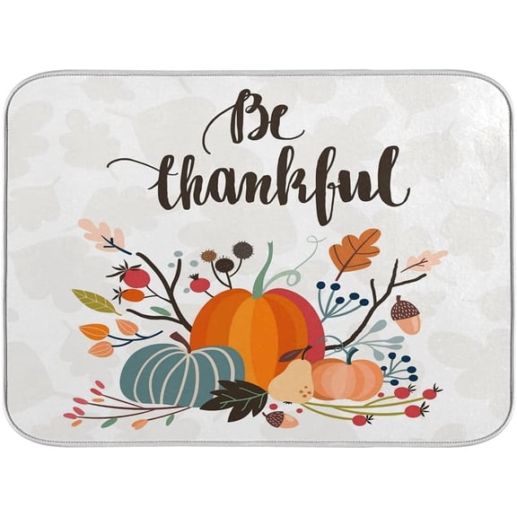 Thanksgiving Day Fall Pumpkin Dish Drying Mat for Kitchen Ccounter Absorbent Microfiber Small Drying Pad Dish mats for Kitchen Countertops 16 x 18 Inch
