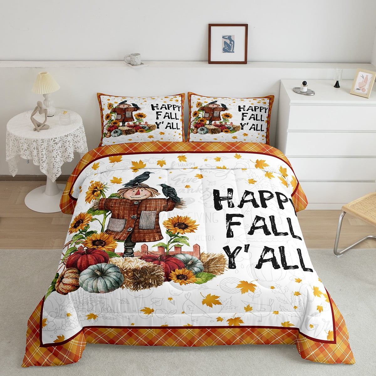 Thanksgiving Day Gifts Comforter Set Happy Fall Y'All Bedding Women ...