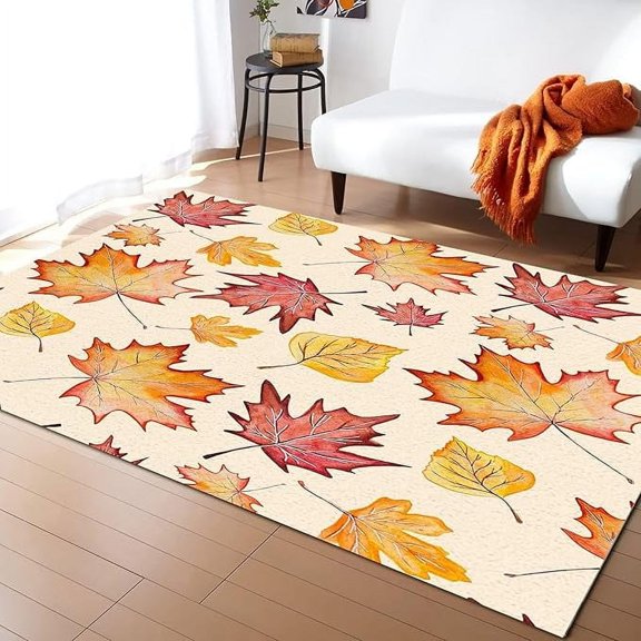 Thanksgiving Day Holiday Area Rugs, Fall Maple Leaves Printed Home Decor Rug, Non-Slip Large Area Easy To Clean Carpet For Kids Boys Girls Living Room Bedroom Office Game Room 3 x 5ft