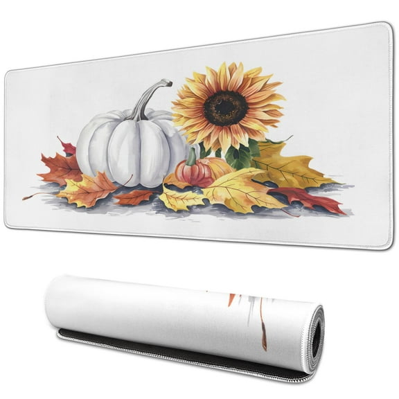Thanksgiving Day Large Gaming Mouse Pad Extended Fall Pumpkin Sunflower Mousepad Gaming with Stitched Edges, Washable, Non-Slip Base Water Resist Keyboard Pad for Gamer, Office & Home, 31.5 X 11.8 in
