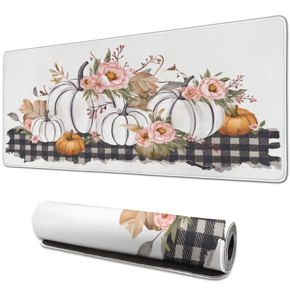 Thanksgiving Day Large Gaming Mouse Pad Extended Fall Pumpkin Sunflower Mousepad Gaming with Stitched Edges, Washable, No Slip Water Resist Keyboard Pad for Gamer, Office & Home, 31.5 X 11.8 in