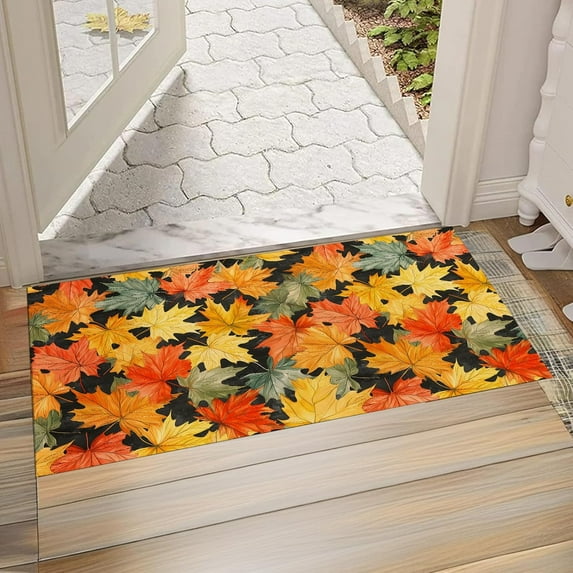 Thanksgiving Day Maple Leaf Front Door Mat Outside Entrance, Indoor Door Mat, 17x29.5 in,Non-Woven Fabrics Non Slip Floor Doormat, Welcome Mats Entryway Rug for Kitchen Bedroom Living Room Decor Gift