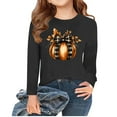 thumbnail image 1 of Thanksgiving Day Outfits Long Sleeve Cotton T-Shirts for Girls Pumpkin Plaid Printed Crewneck Fall Tops Tshirts (10-11 Years, Black 07), 1 of 5