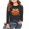 thumbnail image 1 of Thanksgiving Day Outfits Long Sleeve Cotton T-Shirts for Girls Pumpkin Plaid Printed Crewneck Fall Tops Tshirts (12-13 Years, Black 02), 1 of 5