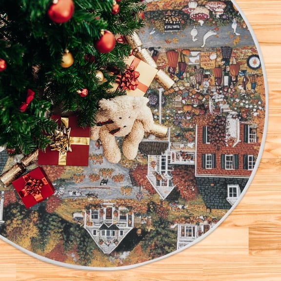 Thanksgiving Day Parade Fest Christmas Tree Skirt Stand Mat Waterproof Floor Protection Mat for Holiday Decoration