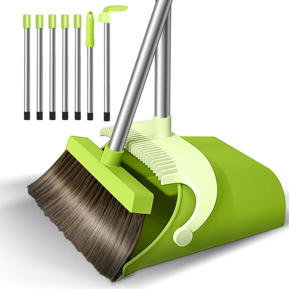 Broom and Dustpan Set for Home, 51" Long Handle Dustpan & Broom W/Comb