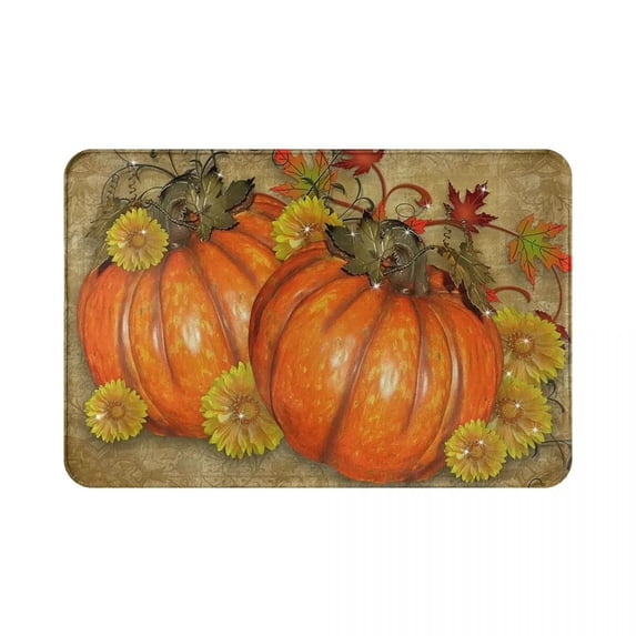Thanksgiving Day Pumpkin Harvest Doormat Modern Bedroom Kitchen Floor Mat Balcony Rug Door Mat Flowers Leaves Anti-slip Bath Mat