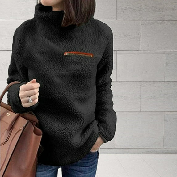 Thanksgiving Day Sales Juebong Women's Lightweight Turtleneck Sweatshirt Pullover Tops Warm Soft Zipper Tops Winter Solid Color Blouse for Winter