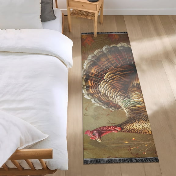 Thanksgiving Day Turkey Leaves Pumpkins Bedside Runner Rug 2'x 6' Non Slip Carpet Floor Mat Area Rug