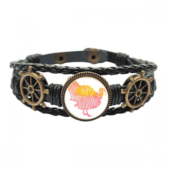 Thanksgiving Day Turkey  Watercolor Pattern Leather Braided Ocean Bracelet Wristband