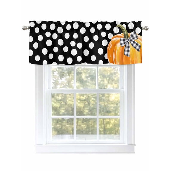 Thanksgiving Day Valances for Windows Bow Orange Pumpkin Fall Polka Dot Kitchen Valance Curtain Rod Pocket Small Curtains for Cafe Bathroom Laundry Basement 42" x 12"
