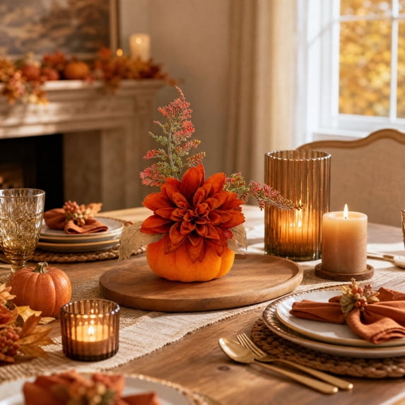 Thanksgiving Decor, Artificial Pumpkin Floral Pick Dahlia Pinecone, Thanksgiving Decorations Outdoor, Fall Artificial flowers Decorative, for Thanksgiving Home Decor