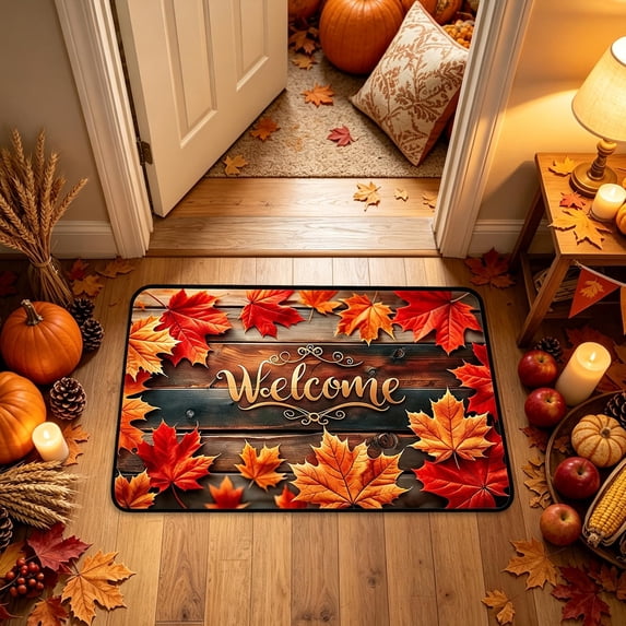 Thanksgiving Decor, Fall Pumpkin Maple Leaves Floor Mat, Thanksgiving Decorations Indoor, Thanksgiving Doormat, for Thanksgiving Day Party Fall Decorations