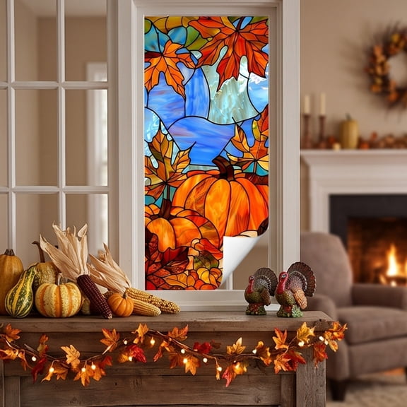Thanksgiving Decor, Halloween Thanksgiving Pumpkin Maple Leaf Window Stickers, Thanksgiving Decorations Outdoor, Thanksgiving Window Decor, for Thanksgiving Home Decor