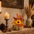 thumbnail image 1 of Thanksgiving Decor Ornament, Glitter Pumpkin with Dahlias and Autumn Leaves for Shelf or Mantel, 1 of 9