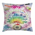 thumbnail image 1 of Thanksgiving Decor Throw Pillow Cushion Cover, Tropical Hippie Turkey Make Love Lettering Sunshine Hearts Beachy 60's Peace, Decorative Square Accent Pillow Case, 16 X 16 Inches, Multi, by Ambesonne, 1 of 2