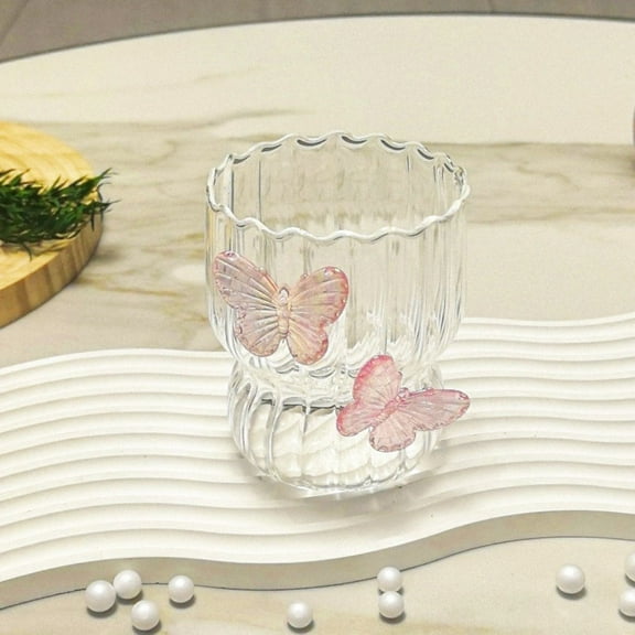 Thanksgiving Decoration 1 Pc Ribbed Glass Cups Drinking Glasses with Butterfly Creative Vintage Ribbed Glassware Wavy Drinking Glasses 2 Colors