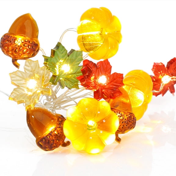 Thanksgiving Decoration Acorn 3D Pumpkin Maple Leaf String Lights Battery Operated 6.5ft 10 LEDs Orange Fall Lights for Home Autumn Garland Harvest Halloween Party Christmas Decor