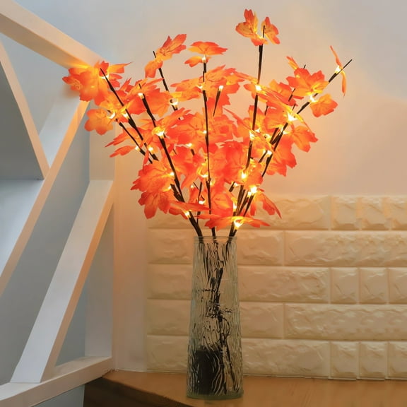 Thanksgiving Decoration Indoor Maple Leaf Branch Lights 3 PCS,20 LED Lighted Maple Leaf,Lighted Branches for Vase,Battery Operated Branch Light String for Christmas,Fall Decor (Warm Light)