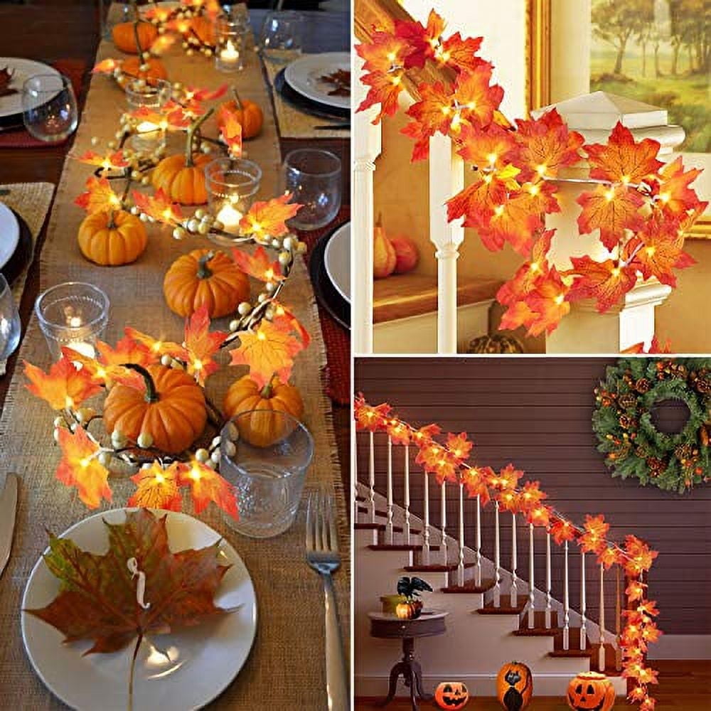 Thanksgiving Decorations Fall Garland String Lights with Timer and Remote, 50 LED 16.4Ft Lighted