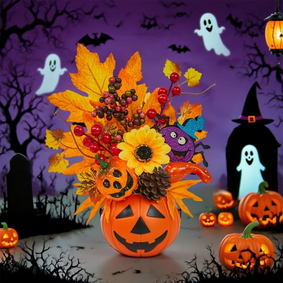 Thanksgiving Decorations Indoor Fall Decor Halloween Decoration Maple Leaf Simulation Pumpkin Fall Harvests Festival Ghost Festival Scene Arrangement Ornament