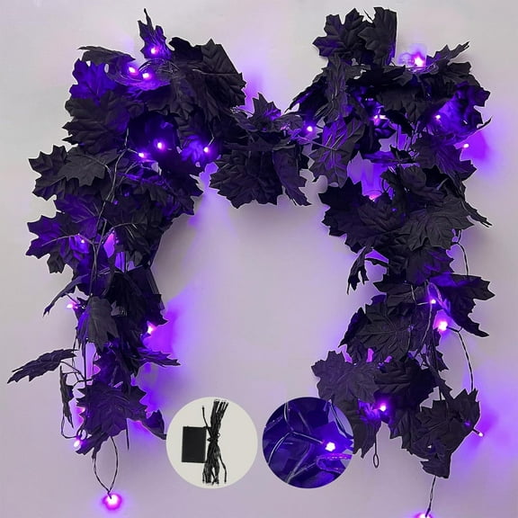 Thanksgiving Decorations, Maple Leaf Rattan with LED Lamp Autumn Home Decorations, 69 Inches Fall Maple Leaf Rattan Lamp Decor, Battery Operated Fall Leaves Garland, Brack