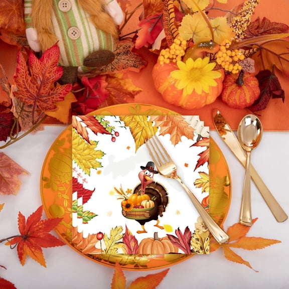Thanksgiving Decorations Party , Fall Pumpkin Leaves Paper Plates 10PC 25cm for Holiday Messis Party Dining Disposable Donative