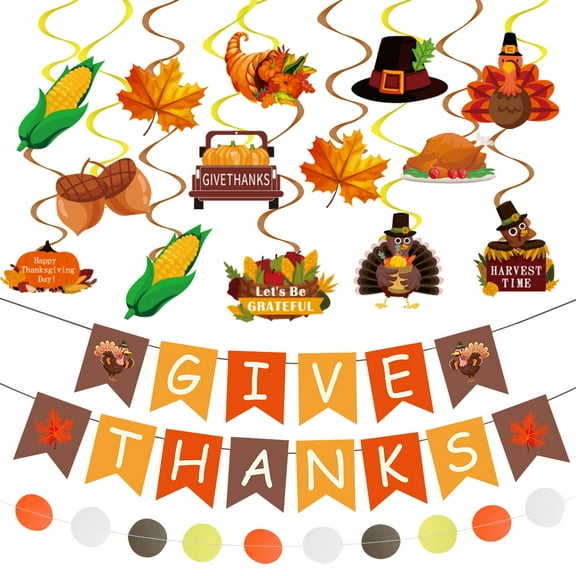 Thanksgiving Decorations Party Supplies Fall Decor Thanksgiving Pre-Assembled Banner Hanging Swirls Ceiling Decor for Indoor Home