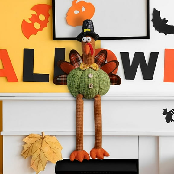 Thanksgiving Decorations Turkey Stuffed Toy with Dangling Legs Handmade Funny Turkey Figurine Bookshelf Fireplace Tiered Tray Decoration Fall Decor for Indoor Home Tabletop Party Favors Home Decor