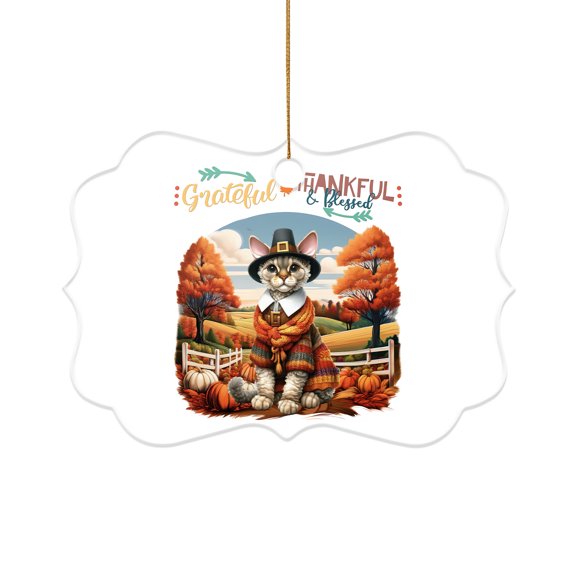 Thanksgiving Devon Rex Pilgrim Grateful, Thankful, Blessed Fall Welcome Acrylic Benelux Ornament Cat Lover Kitten Owner Gifts Home Tree Decor - 00021