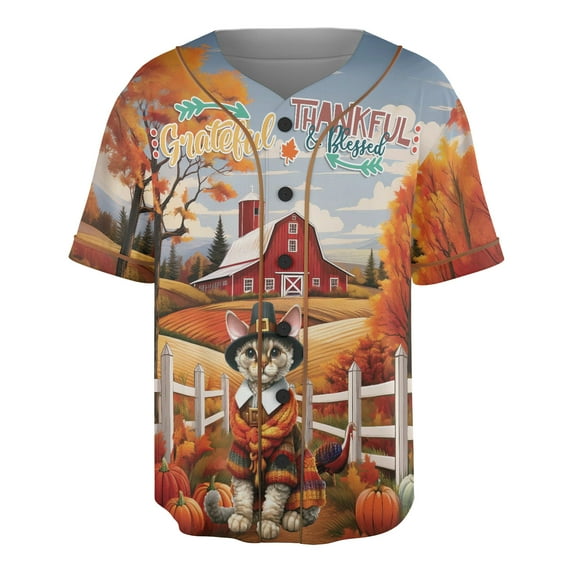 Thanksgiving Devon Rex Pilgrim Grateful, Thankful, Blessed Fall Welcome All Over Print 3D Baseball Shirt Cat Lover Kitten Owner Gifts Softball Sport - 00021