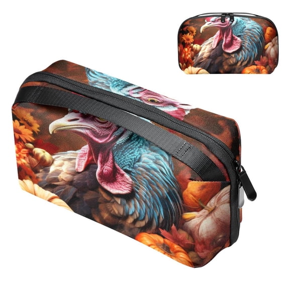 Thanksgiving Digital Storage Bag Pouch, Waterproof Oxford Cloth Electronic Travel Case Organizer, Hard Drive Bag, and USB Organizer - 5.9x9.44x3.14 in.